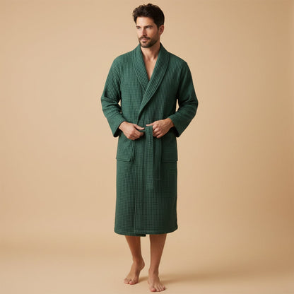 The Eastbourne Men's Cotton Waffle Lightweight Spa Bathrobe with Belt — 10