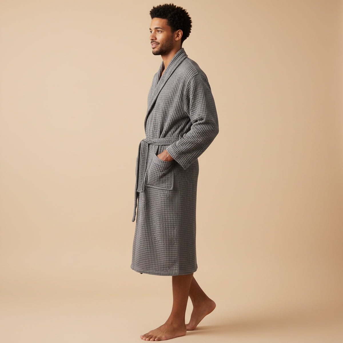 The Eastbourne Men's Cotton Waffle Lightweight Spa Bathrobe with Belt — 8