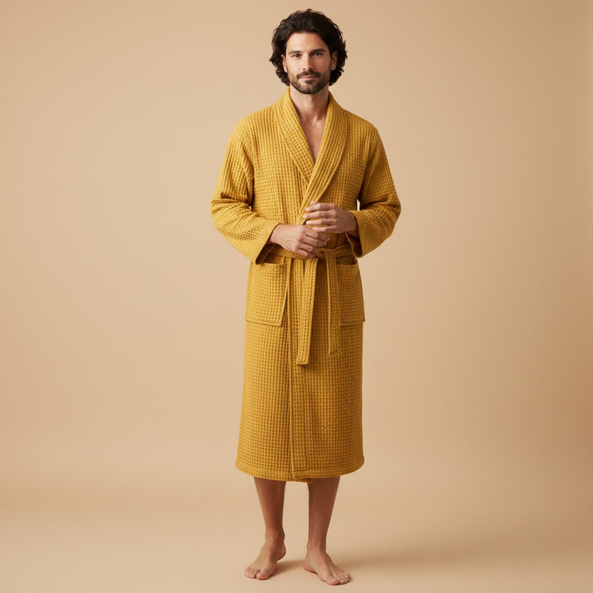 The Eastbourne Men's Cotton Waffle Lightweight Spa Bathrobe with Belt — 2