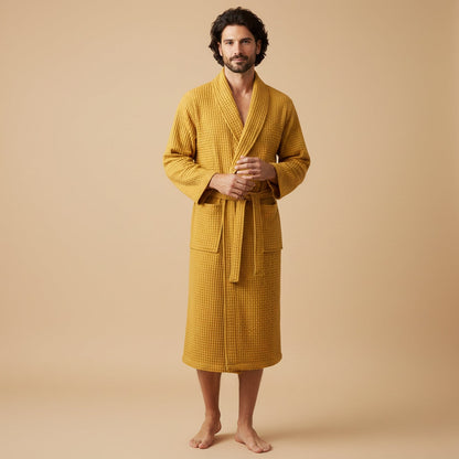 The Eastbourne Men's Cotton Waffle Lightweight Spa Bathrobe with Belt — 2