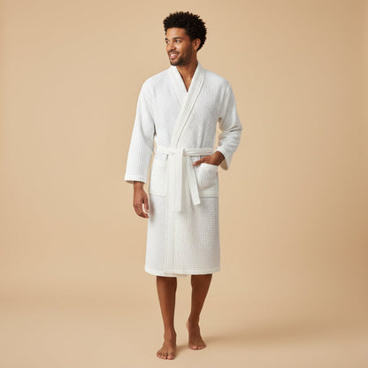 The Eastbourne Men's Cotton Waffle Lightweight Spa Bathrobe with Belt — 6