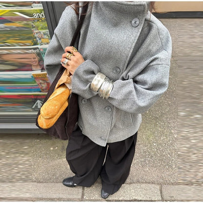 Manteau élégant femmes mélange de laine avec boutons – Vêtement d'hiver à col montant — 8