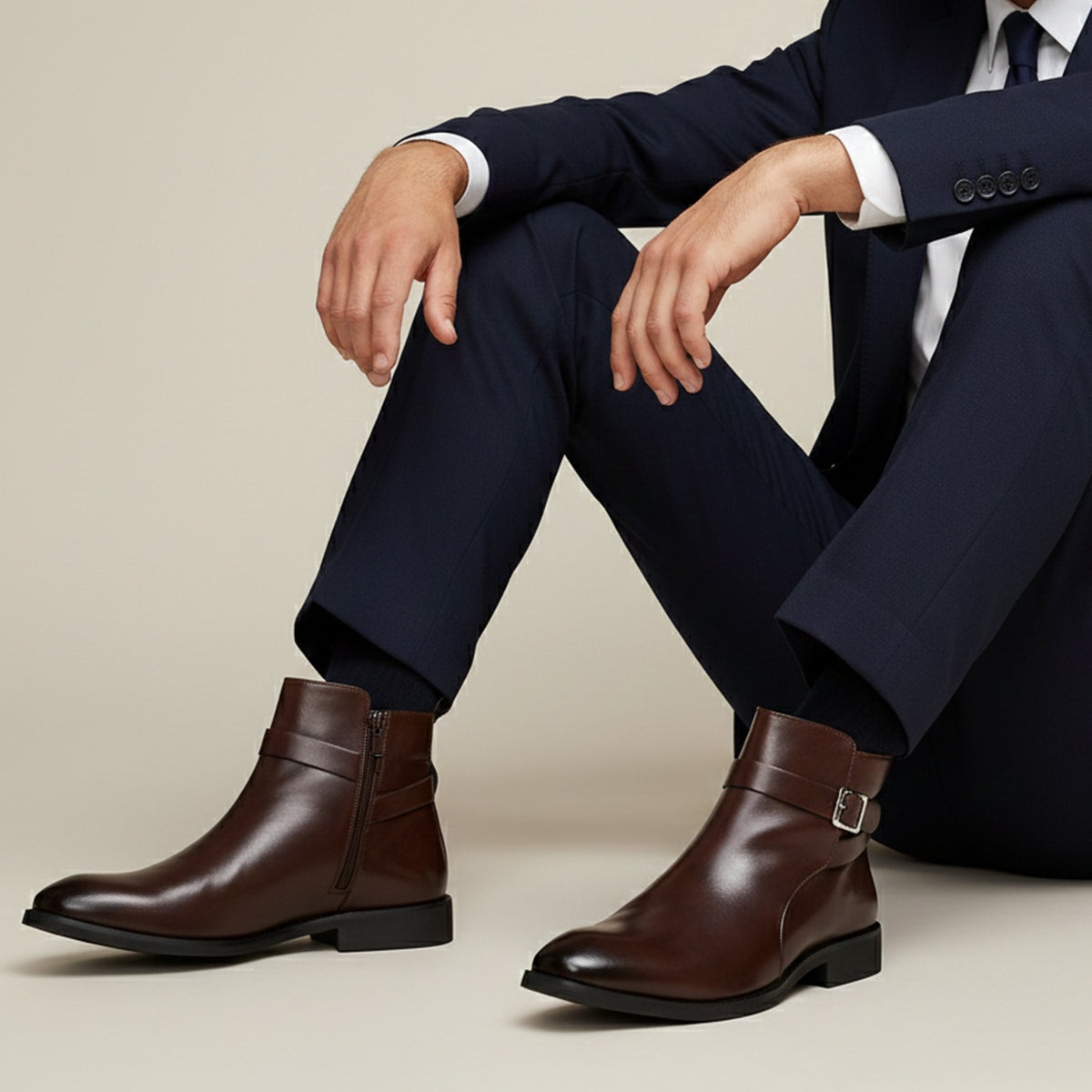 The Franciacorta Men’s Leather Ankle Boots with Side Zip & Non Slip Sole — 7