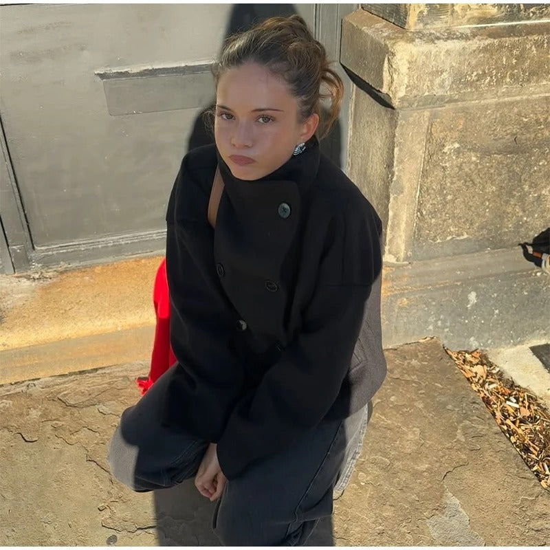 Manteau élégant femmes mélange de laine avec boutons – Vêtement d'hiver à col montant — 5