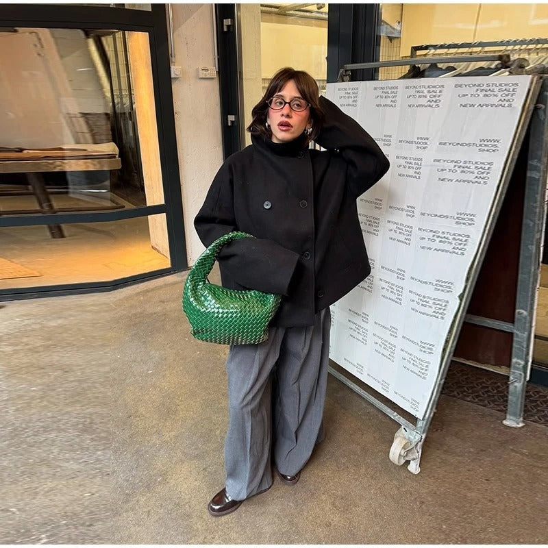 Manteau élégant femmes mélange de laine avec boutons – Vêtement d'hiver à col montant — 4