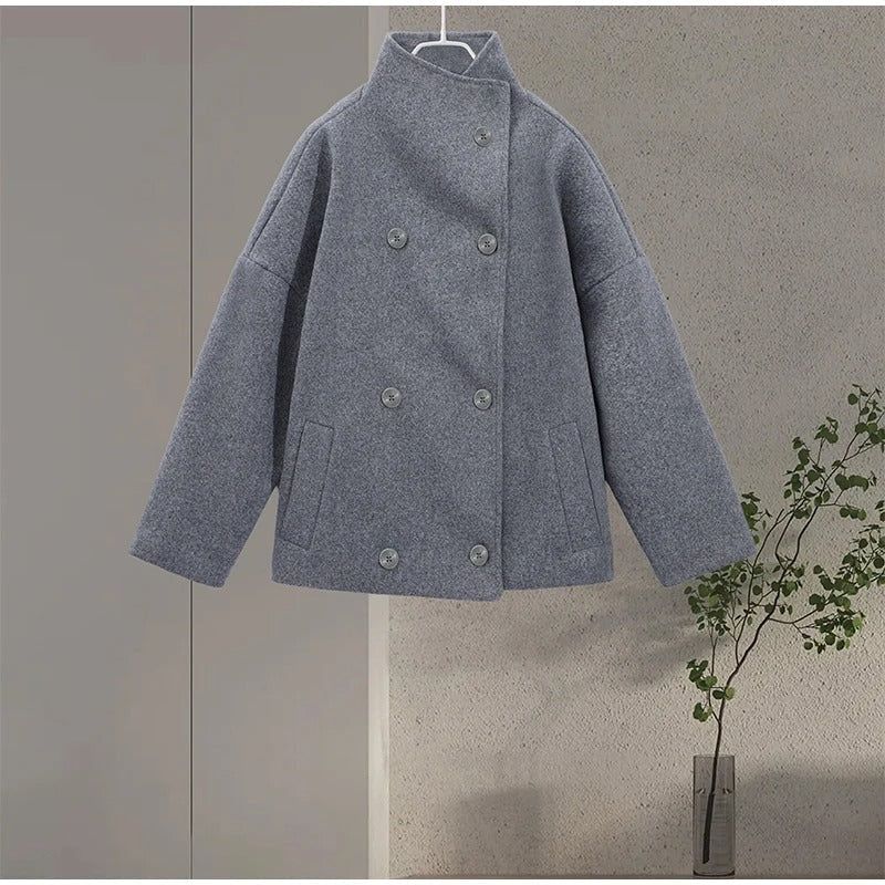 Manteau élégant femmes mélange de laine avec boutons – Vêtement d'hiver à col montant — 9