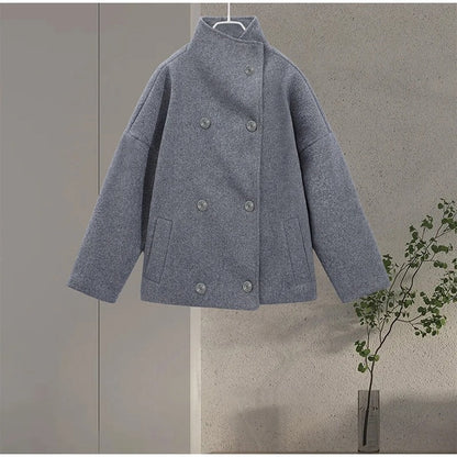 Manteau élégant femmes mélange de laine avec boutons – Vêtement d'hiver à col montant — 9