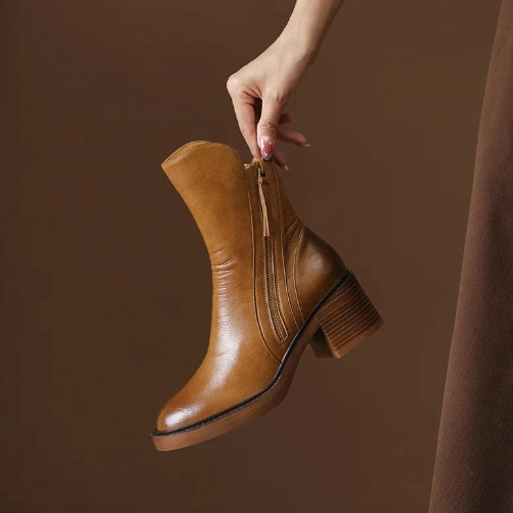 Victoria | Women's Block-Heel Side-Zip Leather Ankle Boots — 2