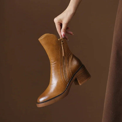 Victoria | Women's Block-Heel Side-Zip Leather Ankle Boots — 2