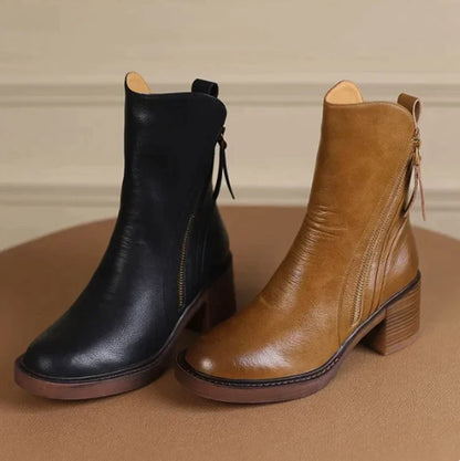 Victoria | Women's Block-Heel Side-Zip Leather Ankle Boots — 3