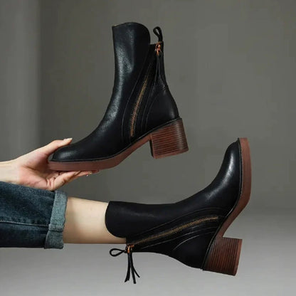 Victoria | Women's Block-Heel Side-Zip Leather Ankle Boots — 4