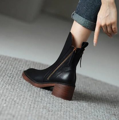 Victoria | Women's Block-Heel Side-Zip Leather Ankle Boots — 5