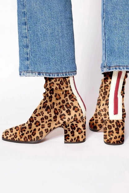 Amelia | Women's Block-Heel Suede Leopard-Toe Ankle Boots — 10