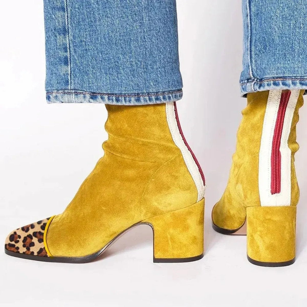 Amelia | Women's Block-Heel Suede Leopard-Toe Ankle Boots — 1