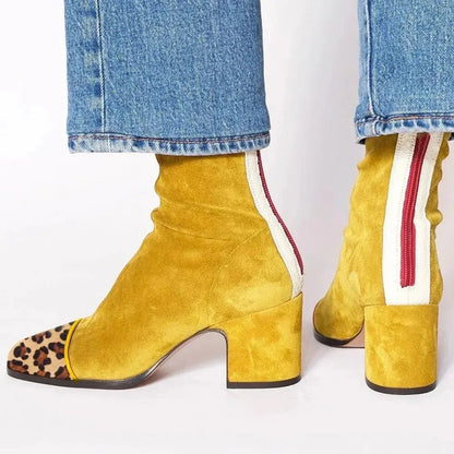Amelia | Women's Block-Heel Suede Leopard-Toe Ankle Boots — 1