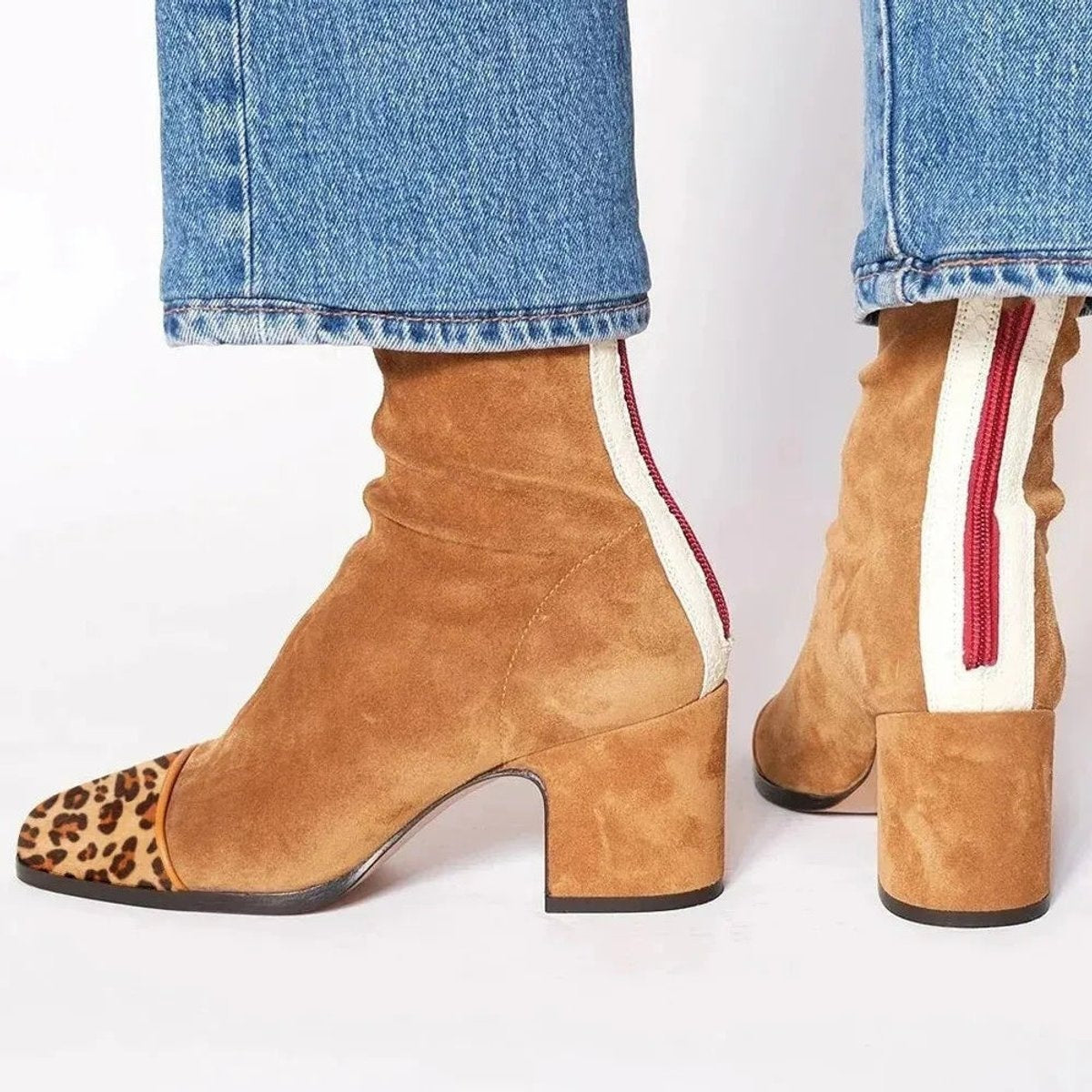 Amelia | Women's Block-Heel Suede Leopard-Toe Ankle Boots — 4