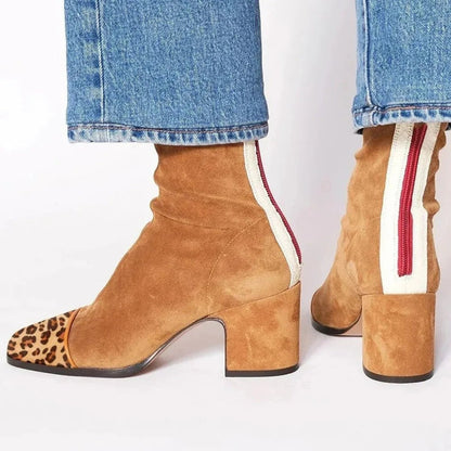 Amelia | Women's Block-Heel Suede Leopard-Toe Ankle Boots — 4