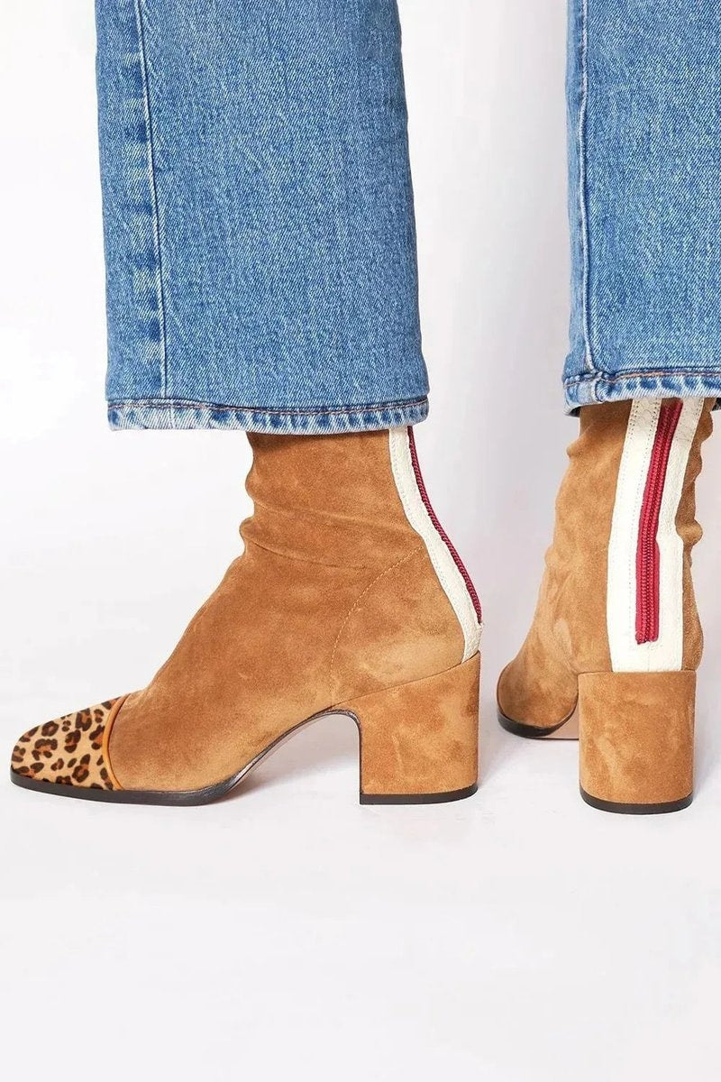 Amelia | Women's Block-Heel Suede Leopard-Toe Ankle Boots — 6