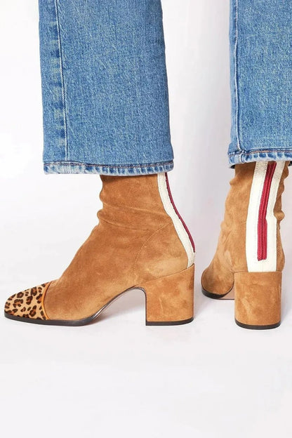 Amelia | Women's Block-Heel Suede Leopard-Toe Ankle Boots — 6