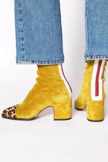 Amelia | Women's Block-Heel Suede Leopard-Toe Ankle Boots — 9