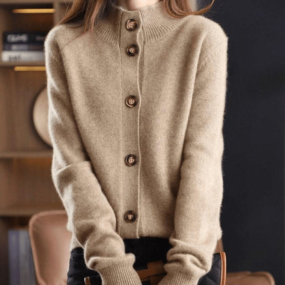 Luna | Women's Cashmere Blend Button-Front Mock Neck Cardigan — 1
