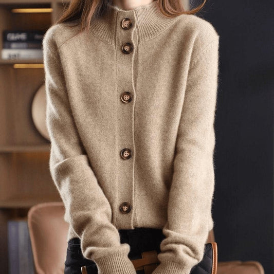 Luna | Women's Cashmere Blend Button-Front Mock Neck Cardigan — 1