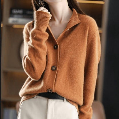 Luna | Women's Cashmere Blend Button-Front Mock Neck Cardigan — 2