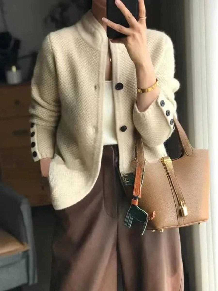 Grace | Women's Cashmere Wool Button-Front Knit Cardigan — 1