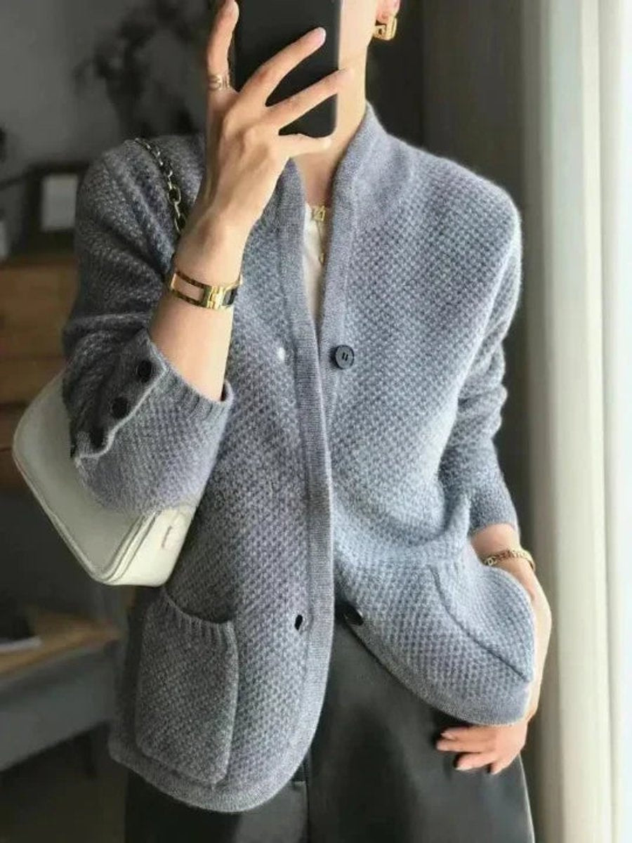 Grace | Women's Cashmere Wool Button-Front Knit Cardigan — 2