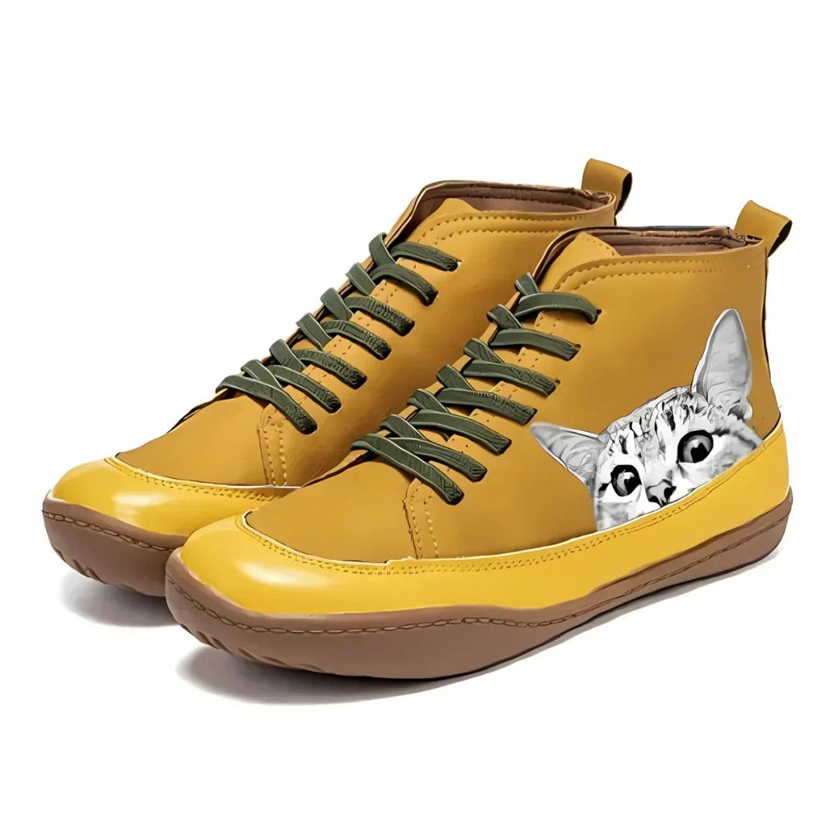 Sophia | Women's Cat Print Lace-Up High-Top Leather Ankle Boots — 2