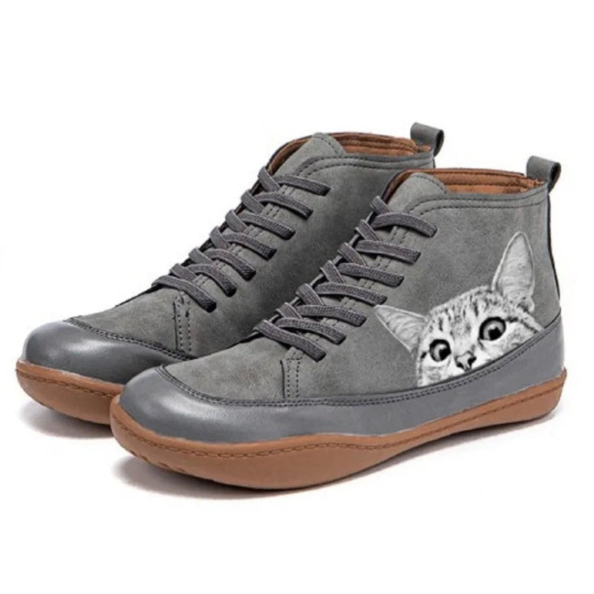 Sophia | Women's Cat Print Lace-Up High-Top Leather Ankle Boots — 3