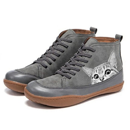 Sophia | Women's Cat Print Lace-Up High-Top Leather Ankle Boots — 3