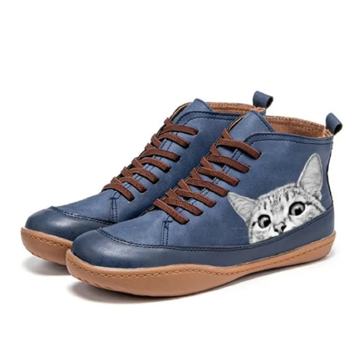 Sophia | Women's Cat Print Lace-Up High-Top Leather Ankle Boots — 4
