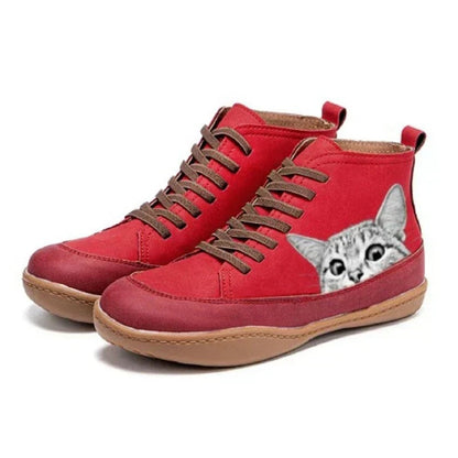 Sophia | Women's Cat Print Lace-Up High-Top Leather Ankle Boots — 5