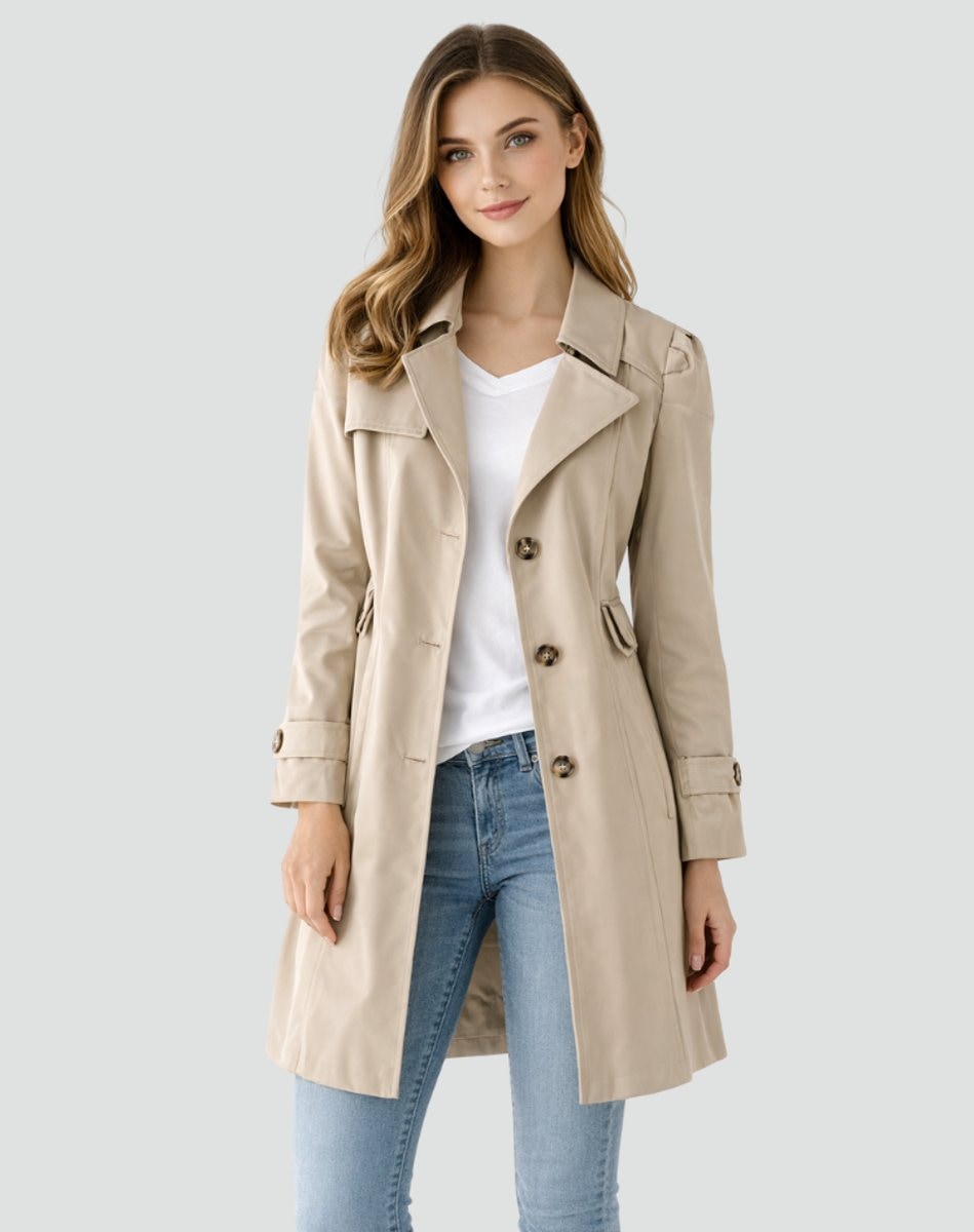 Camila | Women's Classic Double-Breasted Mid-Length Trench Coat — 2