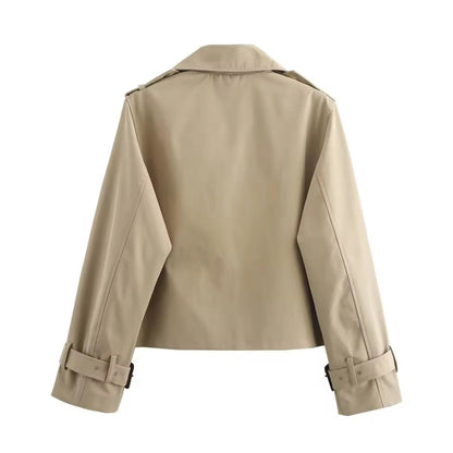 Grace | Women's Cropped Double-Breasted Trench Coat Buckle-Cuff Jacket — 1