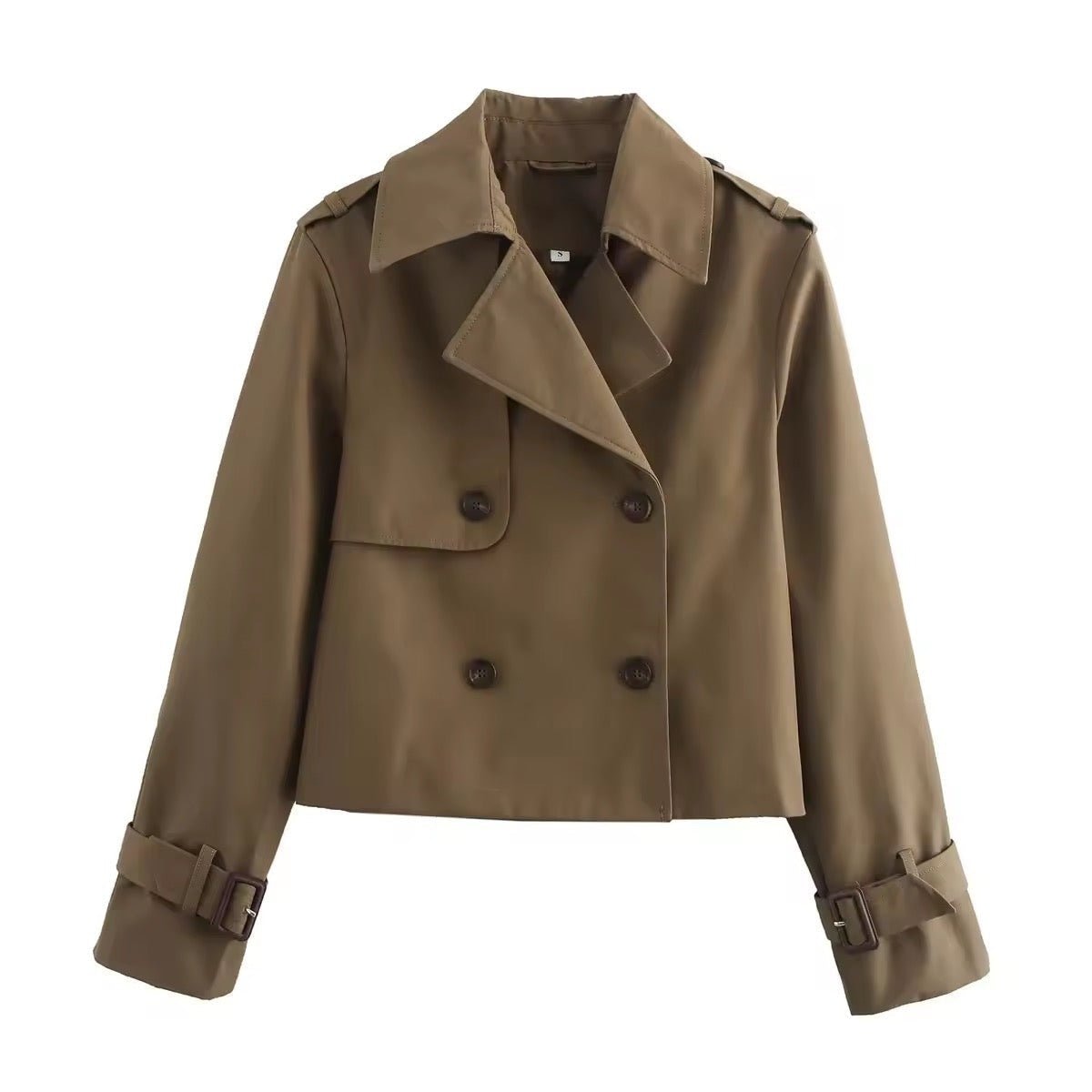 Grace | Women's Cropped Double-Breasted Trench Coat Buckle-Cuff Jacket — 2