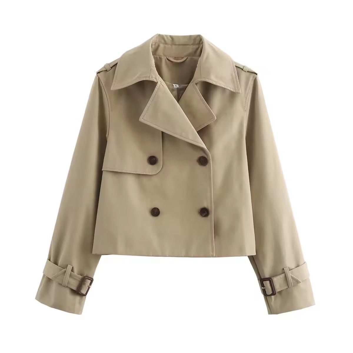 Grace | Women's Cropped Double-Breasted Trench Coat Buckle-Cuff Jacket — 3