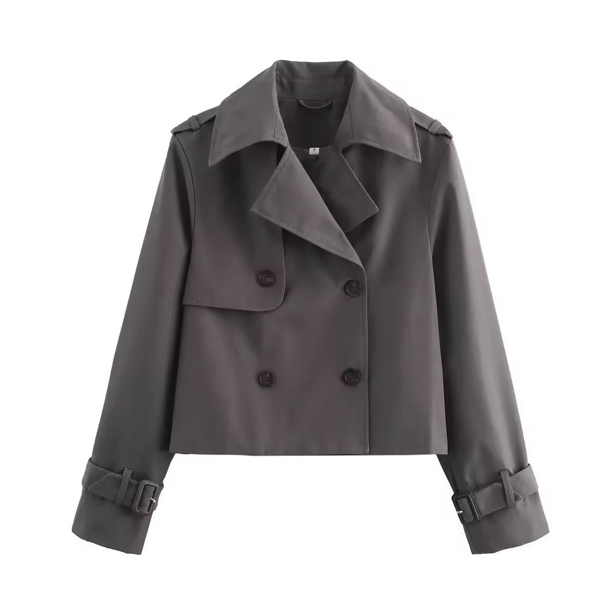 Grace | Women's Cropped Double-Breasted Trench Coat Buckle-Cuff Jacket — 4
