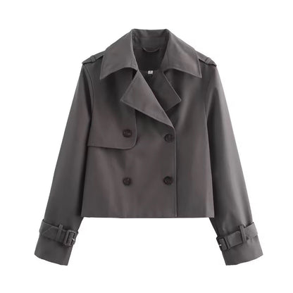 Grace | Women's Cropped Double-Breasted Trench Coat Buckle-Cuff Jacket — 4
