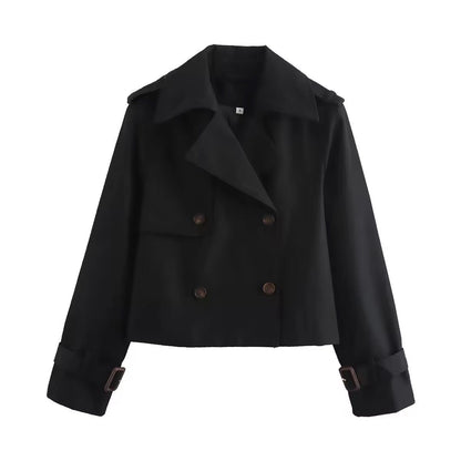 Grace | Women's Cropped Double-Breasted Trench Coat Buckle-Cuff Jacket — 5