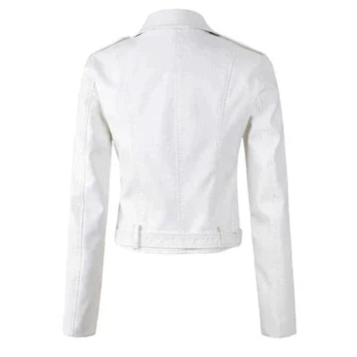 Harper | Women's Cropped Moto Faux Leather Jacket Belted Biker — 3