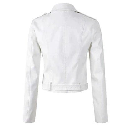 Harper | Women's Cropped Moto Faux Leather Jacket Belted Biker — 3