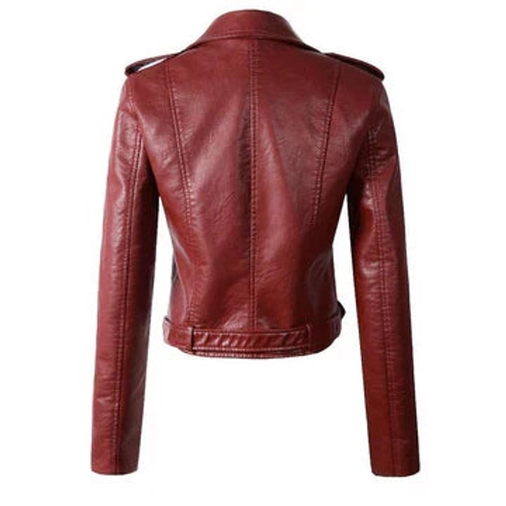 Harper | Women's Cropped Moto Faux Leather Jacket Belted Biker — 4