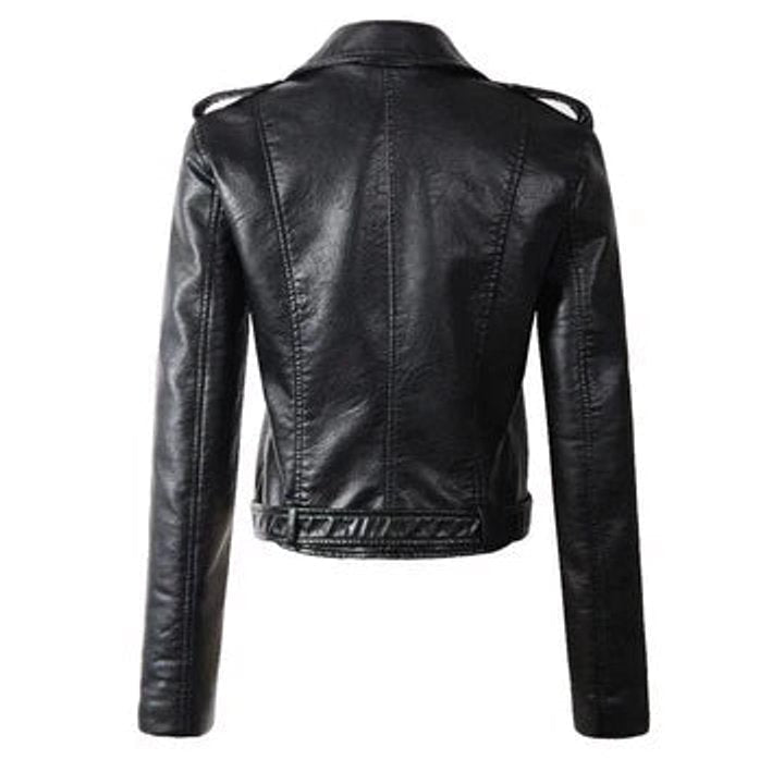 Harper | Women's Cropped Moto Faux Leather Jacket Belted Biker — 5