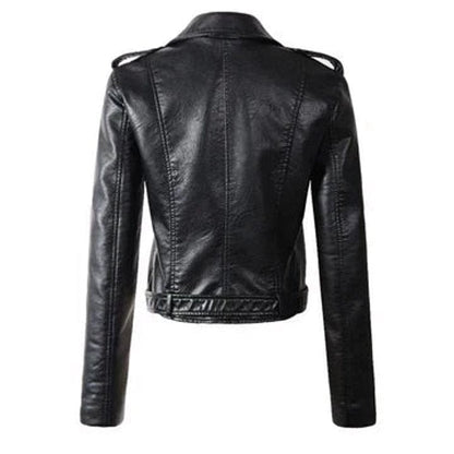 Harper | Women's Cropped Moto Faux Leather Jacket Belted Biker — 5