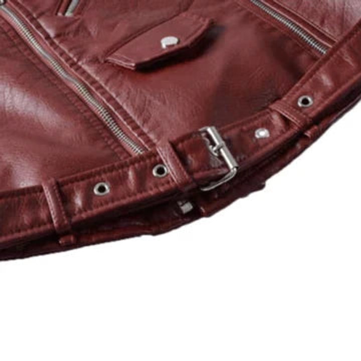 Harper | Women's Cropped Moto Faux Leather Jacket Belted Biker — 8