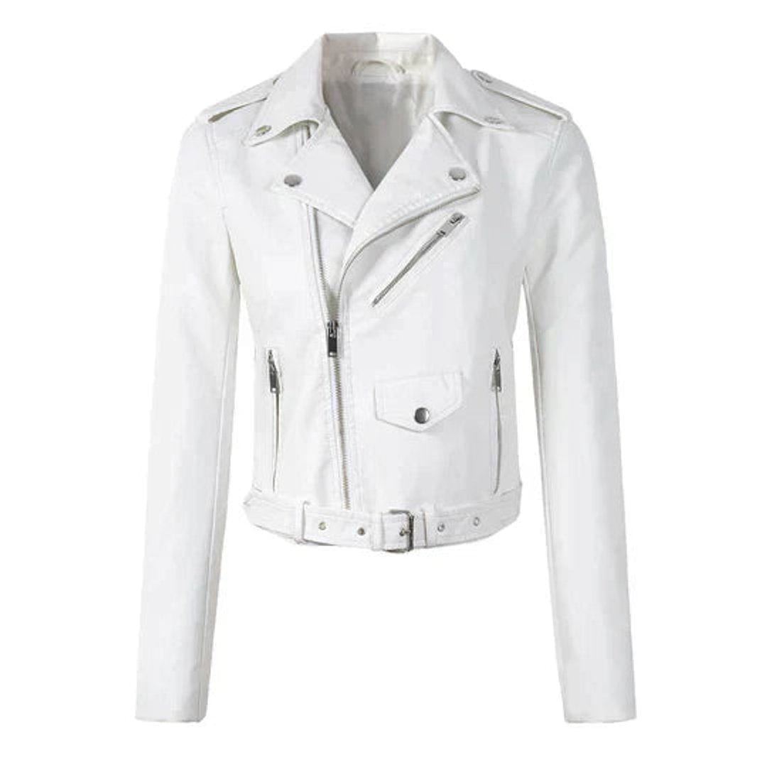 Harper | Women's Cropped Moto Faux Leather Jacket Belted Biker — 9