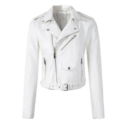 Harper | Women's Cropped Moto Faux Leather Jacket Belted Biker — 9