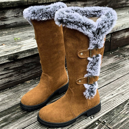 Harper | Women's Faux-Suede Fur-Trim Buckle Knee High Boots — 10